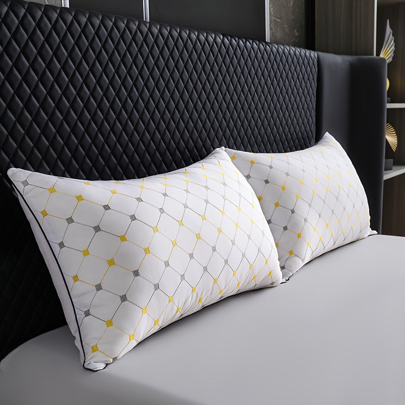 Luxury Hotel Bed Pillow with Quilted Design And Yellow Accents