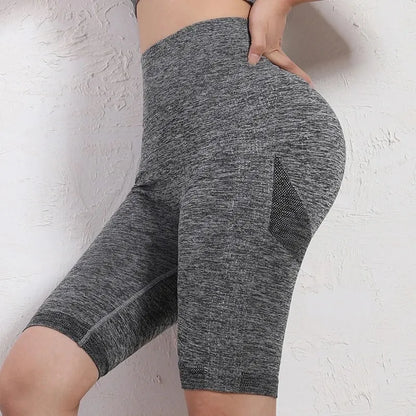 Women Elastic Yoga Shorts High Waist Tummy Control Booty Pants