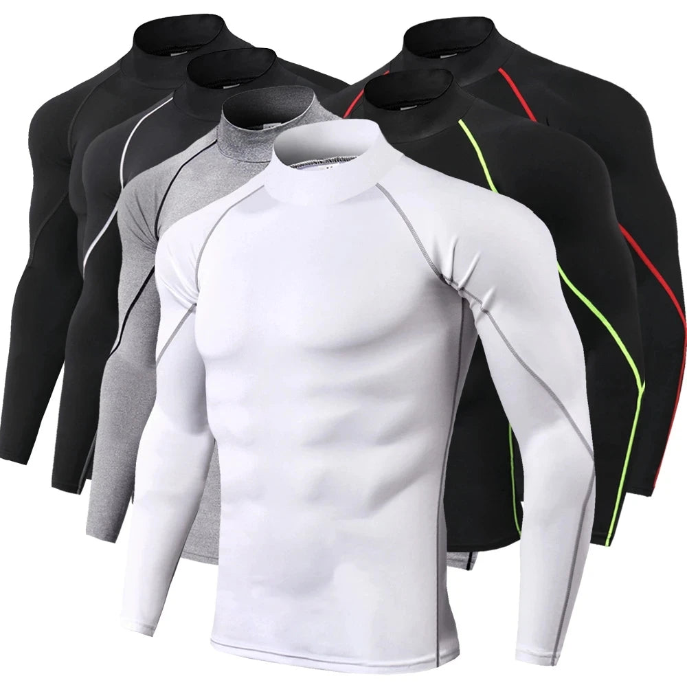 Men Bodybuilding Sport T-shirt Quick Dry Running Shirt Long Sleeve