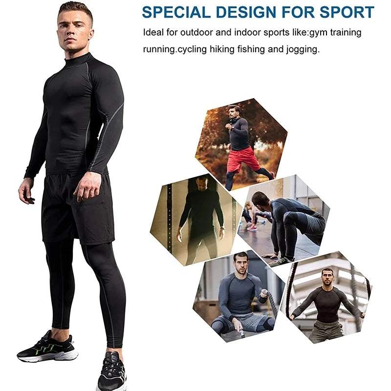 Men Bodybuilding Sport T-shirt Quick Dry Running Shirt Long Sleeve