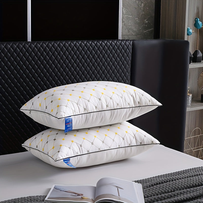 Luxury Hotel Bed Pillow with Quilted Design And Yellow Accents