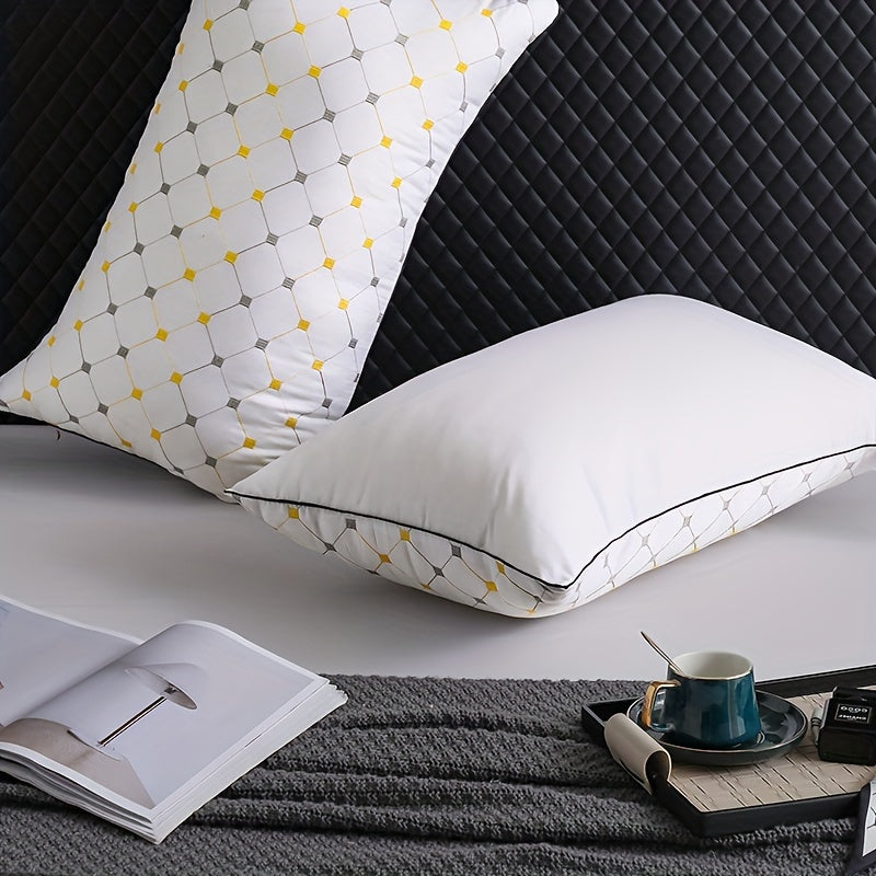 Luxury Hotel Bed Pillow with Quilted Design And Yellow Accents