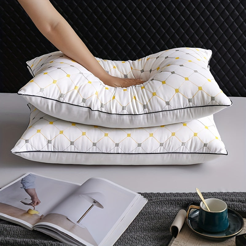 Luxury Hotel Bed Pillow with Quilted Design And Yellow Accents