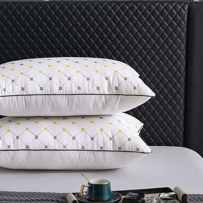 Luxury Hotel Bed Pillow with Quilted Design And Yellow Accents